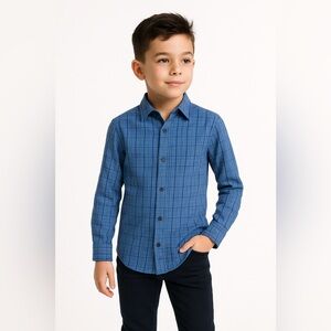 Calvin Klein Plaid Slim Fit Stretch Button Down Shirt Blue Size 8